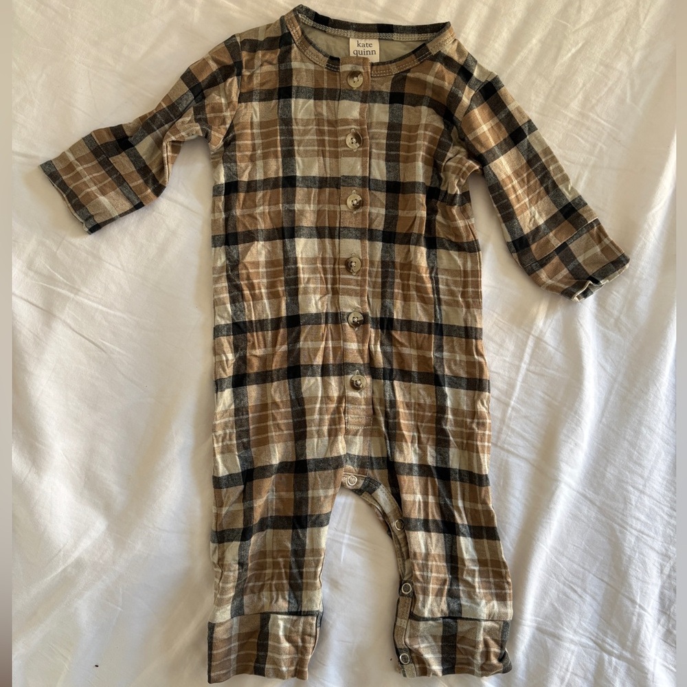 BNWOT Kate Quinn 3-6 month Plaid Kids One Piece bamboo romper